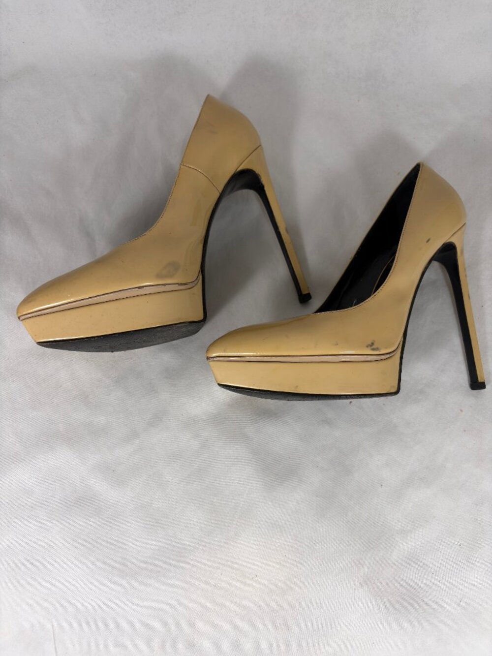 Saint Laurent Janis 105 Patent Leather Platform Pumps Nude REPAIR DYE PROJECT - Picture 5 of 13